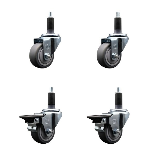 Service Caster 3'' Thermoplastic Rubber Wheel Swivel 1-1/8'' Expanding Stem Caster Set 2 Brakes, 4PK SCC-EX20S314-TPRB-2-PLB-2-118 - main
